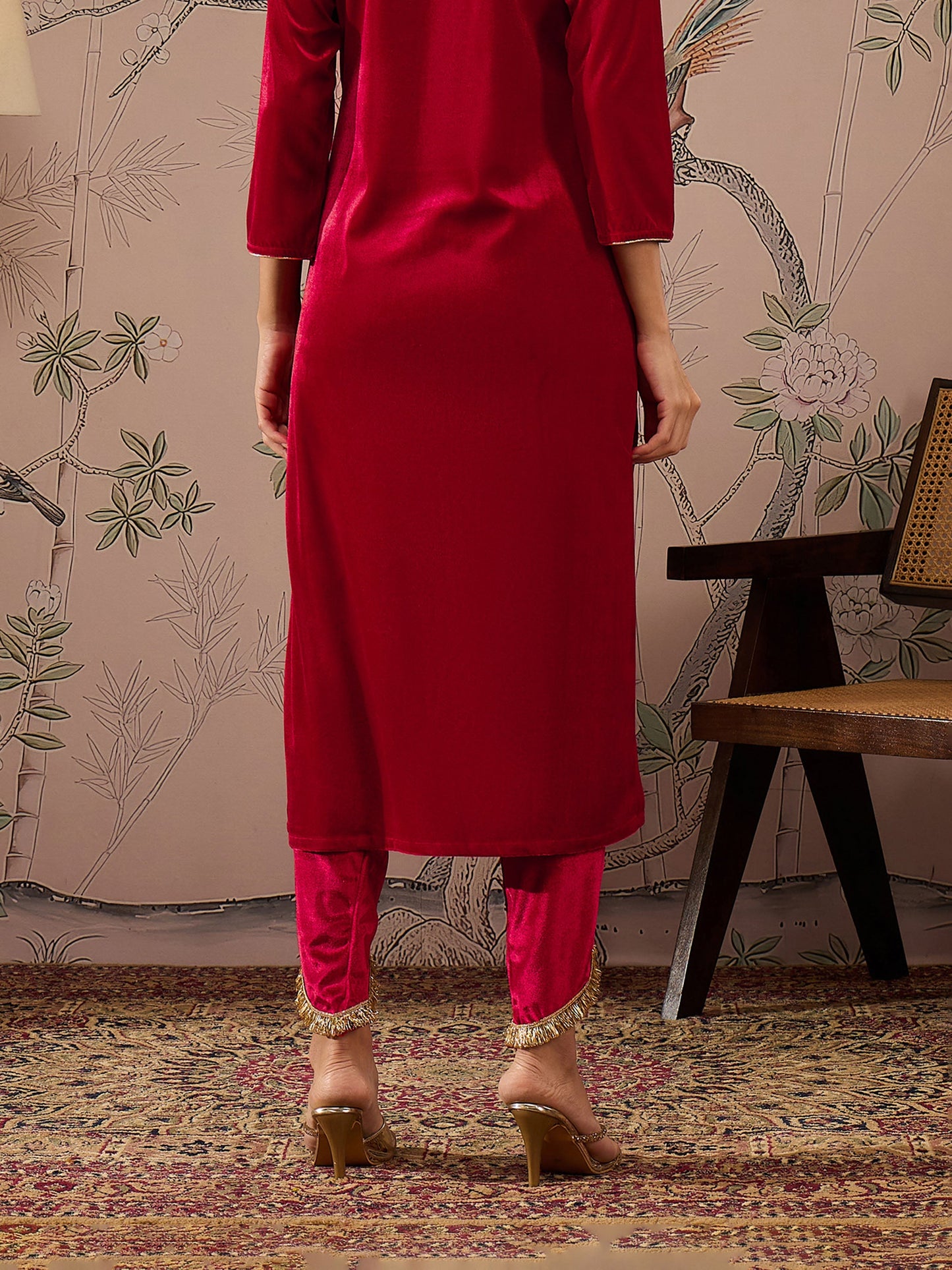 Women Red Velvet Tulip Pants