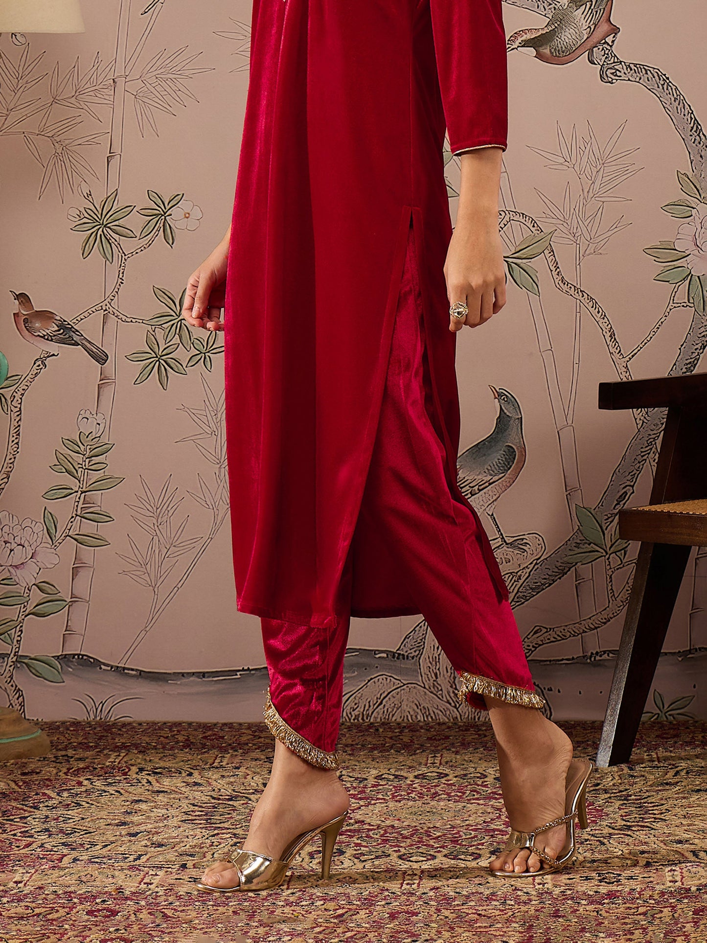 Women Red Velvet Tulip Pants